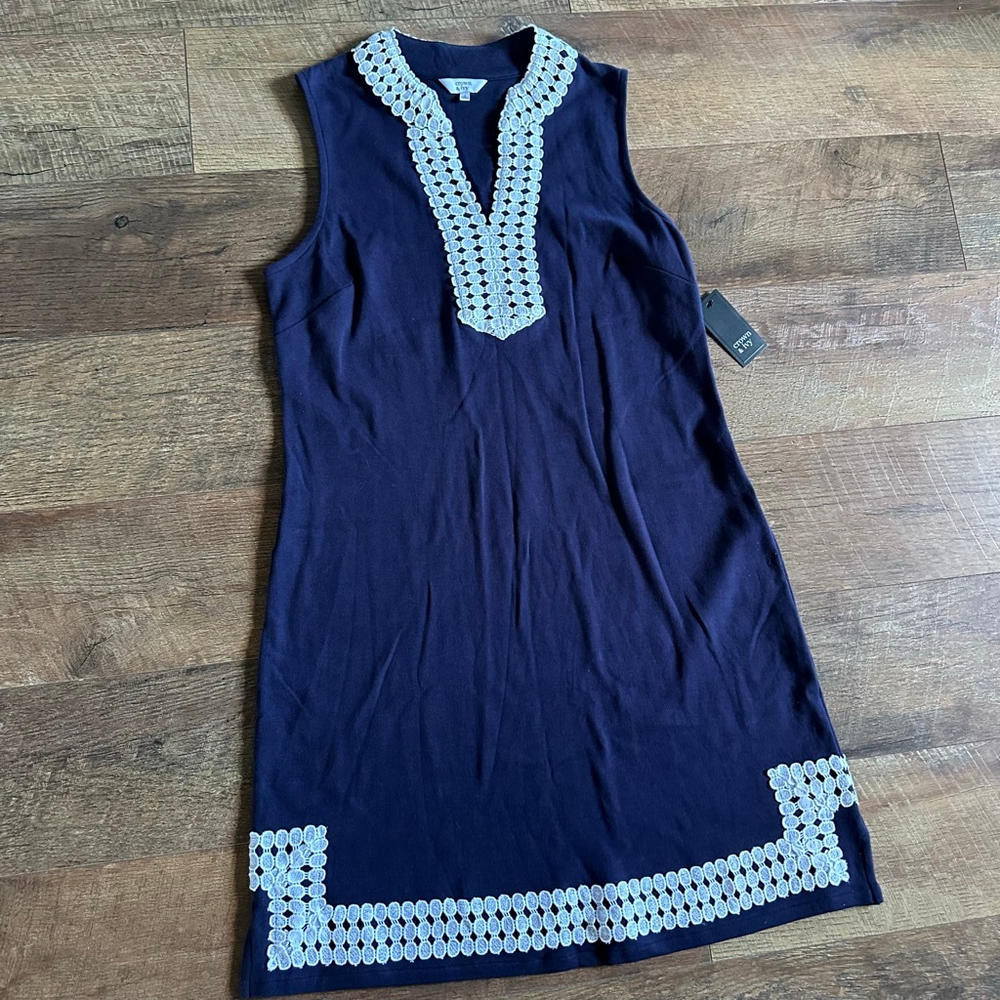 Women's Crown & Ivy Navy & White Sleeveless Mini Dress S
